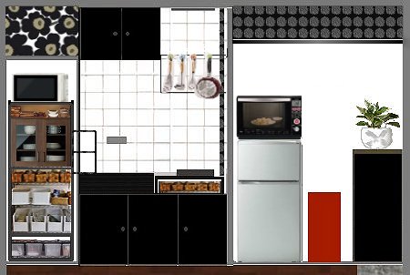 キッチン改造　白黒 メタルラック収納