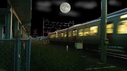 お月見と鉄道 動くイラストフリー素材 ヘッダー画像 動くイラストと猫漫画