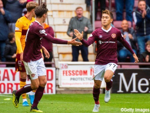 Ryotaro Meshino played 34 minutes and scored in Hearts 3-2 loss to Motherwell